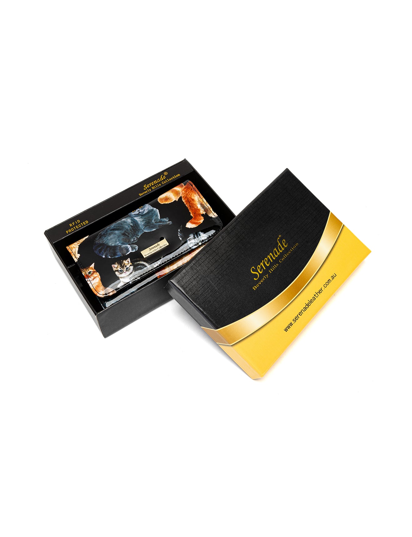CATS MEOW MEDIUM PATENT LEATHER WALLET WITH RFID - CAT PRINT