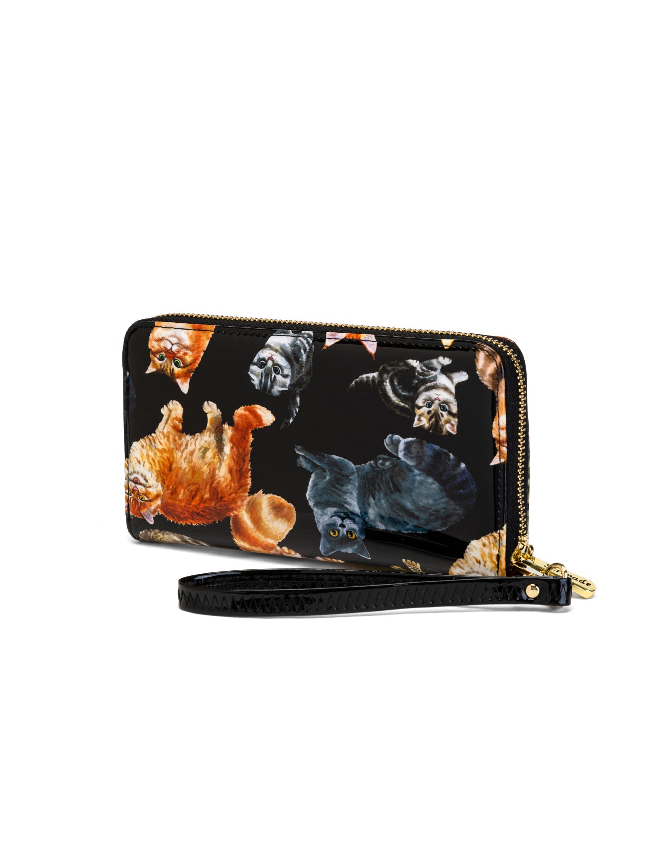 CATS MEOW ZIP AROUND PATENT LEATHER WALLET WITH RFID - CAT PRINT