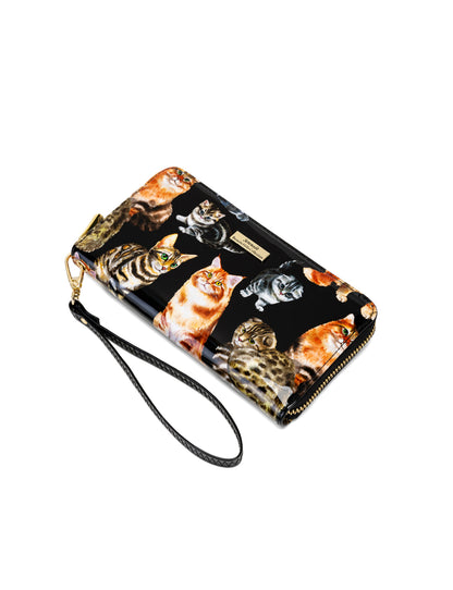 CATS MEOW ZIP AROUND PATENT LEATHER WALLET WITH RFID - CAT PRINT