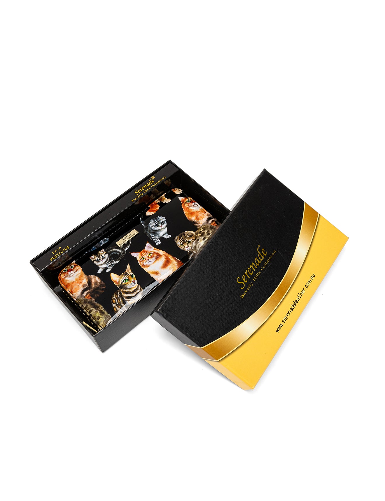 CATS MEOW ZIP AROUND PATENT LEATHER WALLET WITH RFID - CAT PRINT
