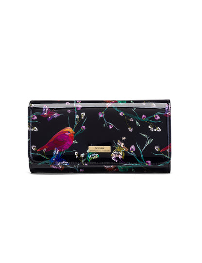HUMMINGBIRD SINGS LARGE PATENT LEATHER WALLET WITH RFID - BIRD PRINT