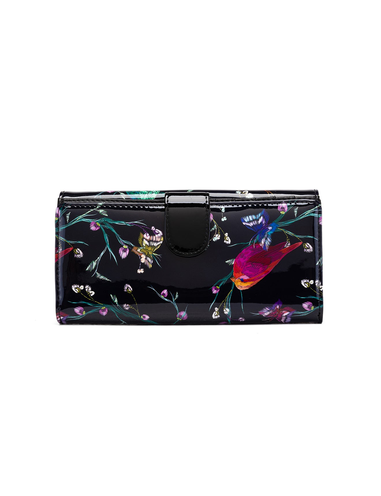 HUMMINGBIRD SINGS LARGE PATENT LEATHER WALLET WITH RFID - BIRD PRINT