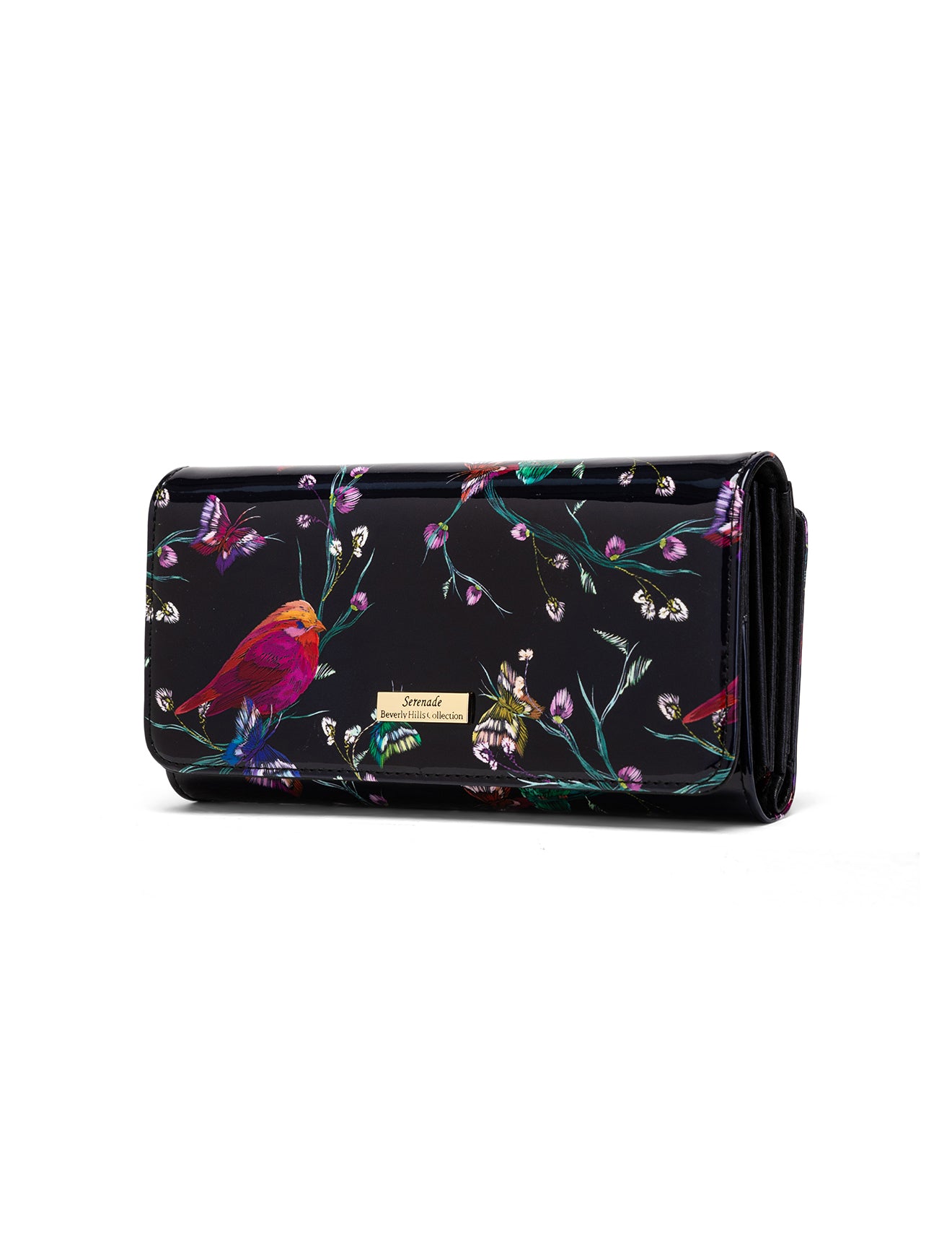 HUMMINGBIRD SINGS LARGE PATENT LEATHER WALLET WITH RFID - BIRD PRINT