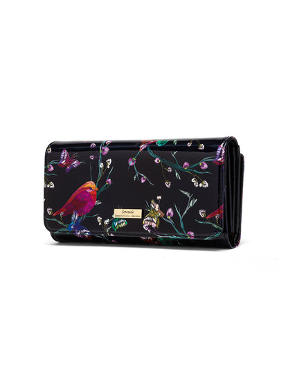 HUMMINGBIRD SINGS LARGE PATENT LEATHER WALLET WITH RFID - BIRD PRINT