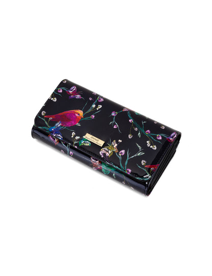 HUMMINGBIRD SINGS LARGE PATENT LEATHER WALLET WITH RFID - BIRD PRINT