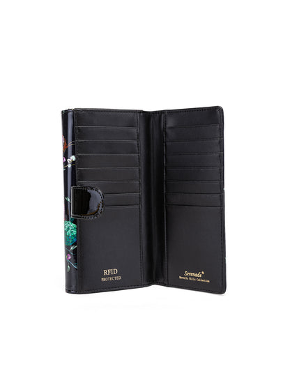 HUMMINGBIRD SINGS LARGE PATENT LEATHER WALLET WITH RFID - BIRD PRINT