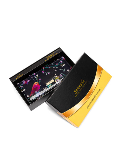 HUMMINGBIRD SINGS LARGE PATENT LEATHER WALLET WITH RFID - BIRD PRINT