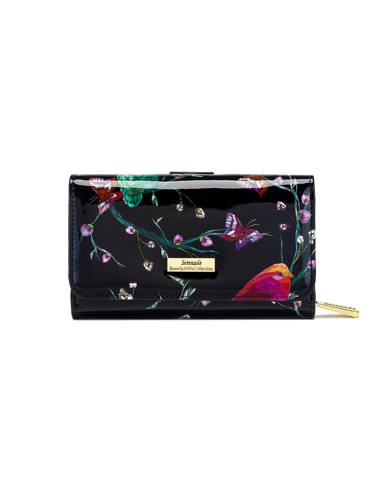 HUMMINGBIRD SINGS MEDIUM PATENT LEATHER WALLET WITH RFID - BIRD PRINT
