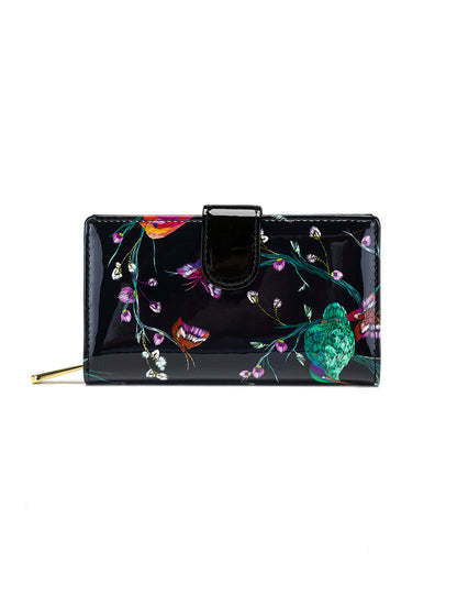 HUMMINGBIRD SINGS MEDIUM PATENT LEATHER WALLET WITH RFID - BIRD PRINT