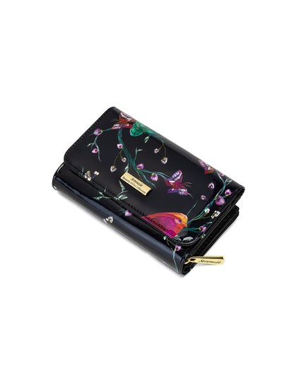 HUMMINGBIRD SINGS MEDIUM PATENT LEATHER WALLET WITH RFID - BIRD PRINT