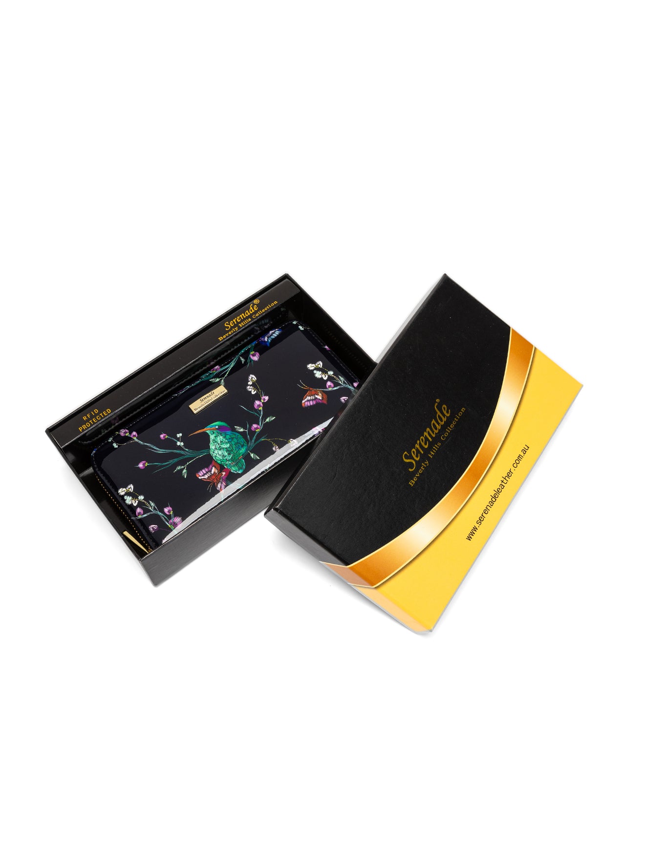 HUMMINGBIRD SINGS ZIP AROUND PATENT LEATHER WALLET WITH RFID - BIRD PRINT