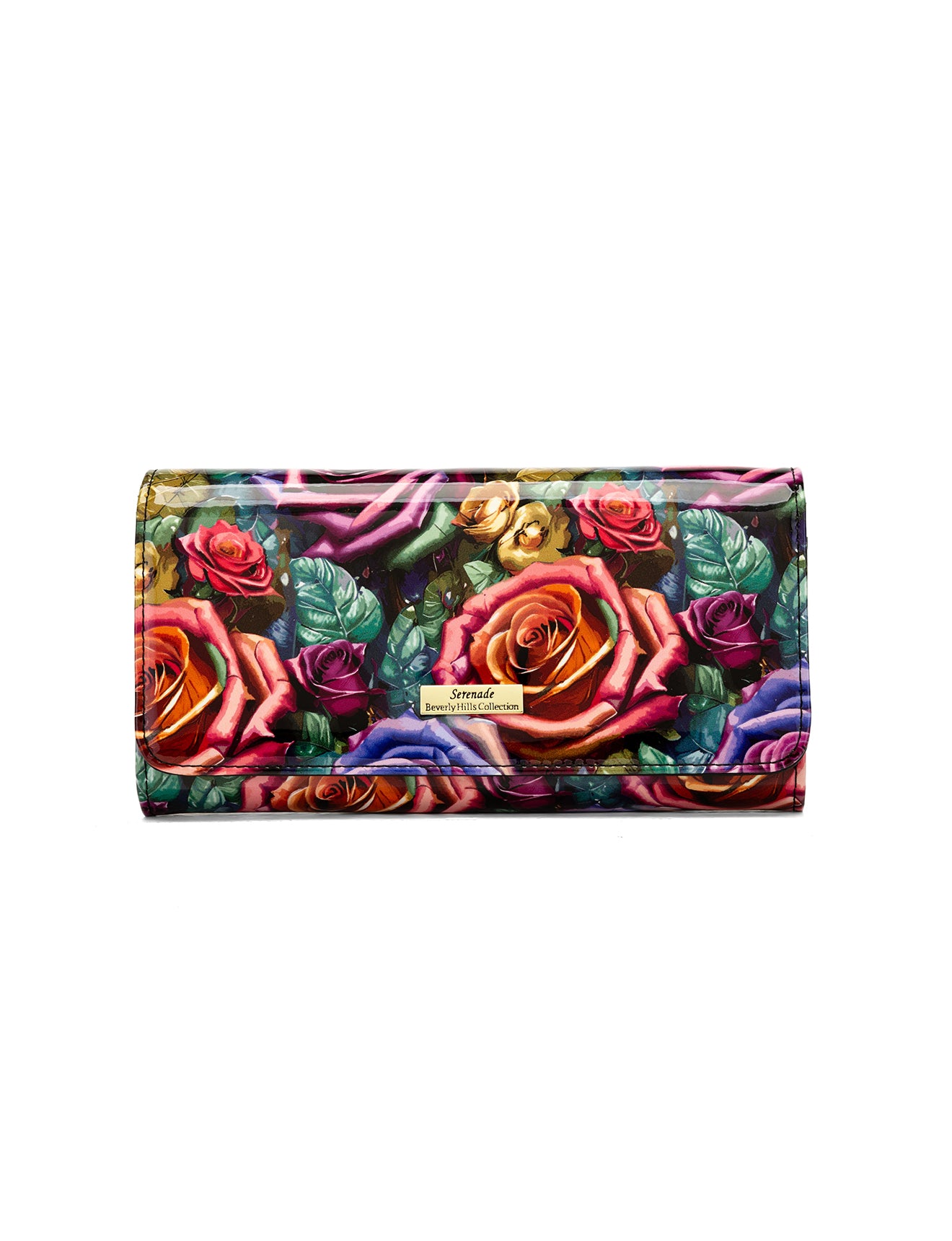 ROSETTA LARGE PATENT LEATHER WALLET WITH RFID - ROSE PRINT