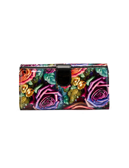 ROSETTA LARGE PATENT LEATHER WALLET WITH RFID - ROSE PRINT