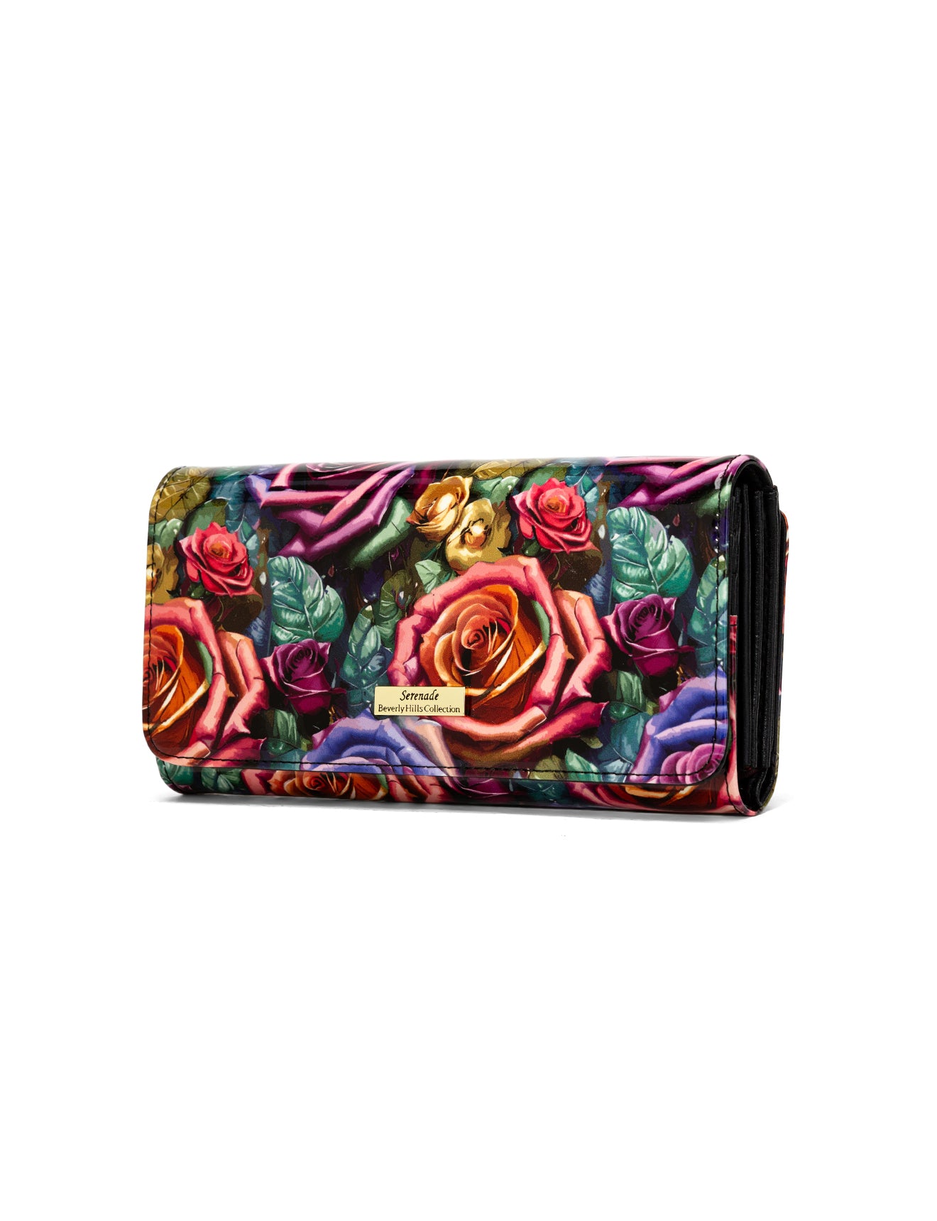 ROSETTA LARGE PATENT LEATHER WALLET WITH RFID - ROSE PRINT