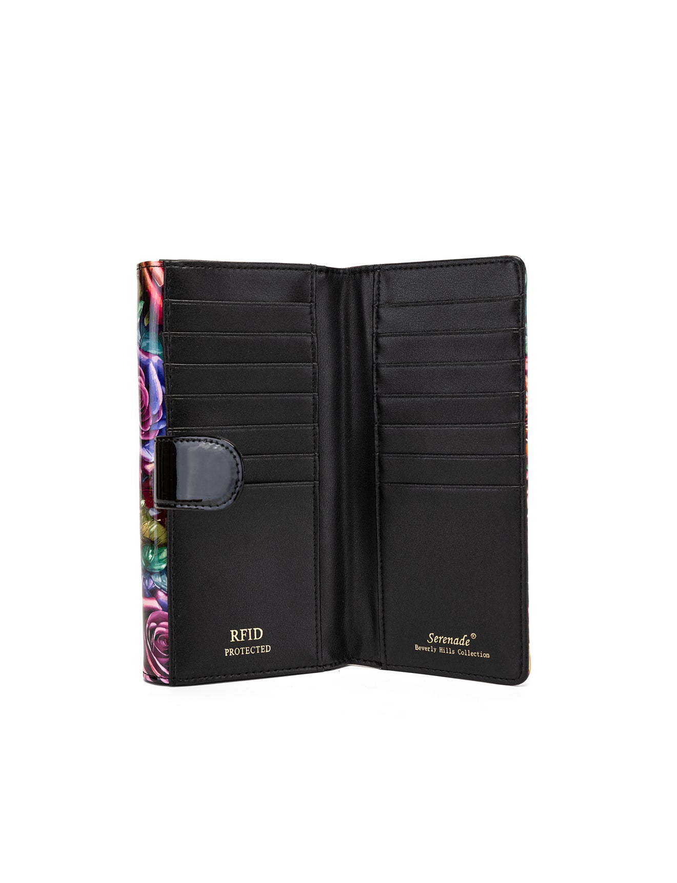 ROSETTA LARGE PATENT LEATHER WALLET WITH RFID - ROSE PRINT