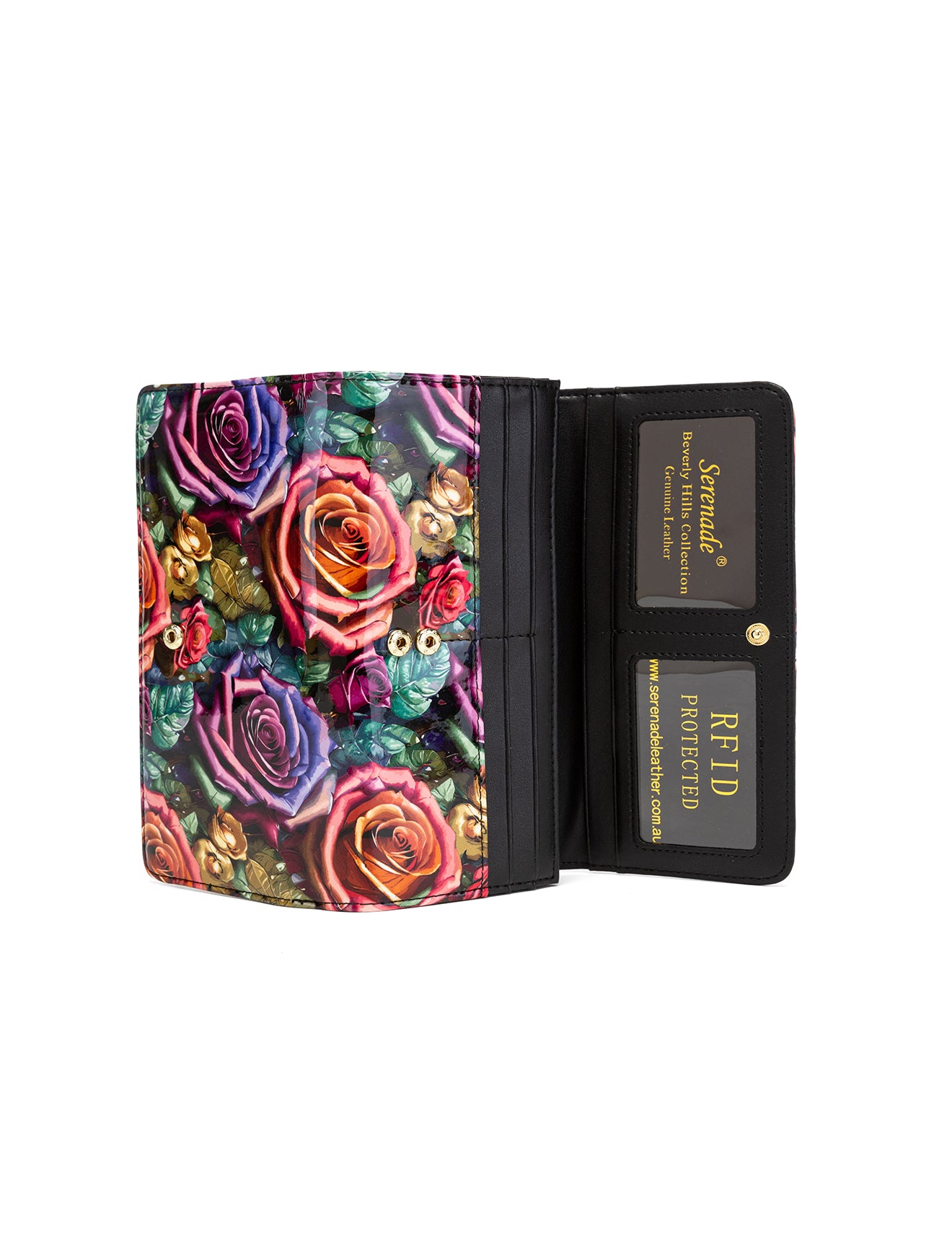 ROSETTA LARGE PATENT LEATHER WALLET WITH RFID - ROSE PRINT