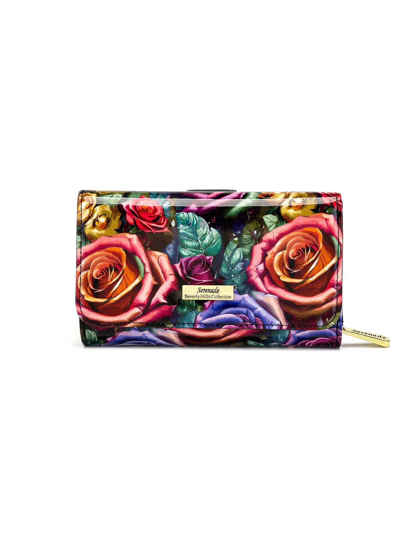 ROSETTA MEDIUM PATENT LEATHER  WALLET WITH RFID - ROSE PRINT