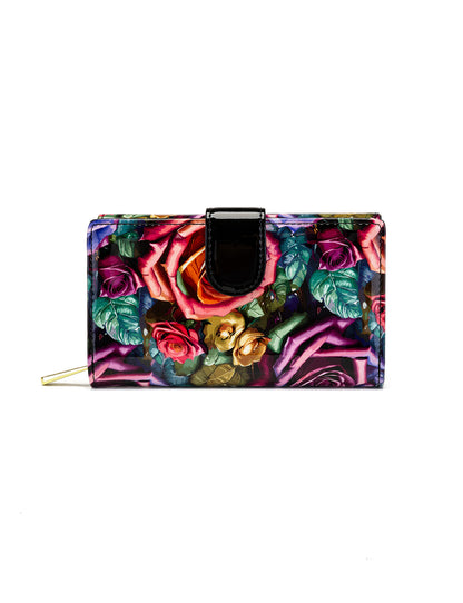 ROSETTA MEDIUM PATENT LEATHER  WALLET WITH RFID - ROSE PRINT