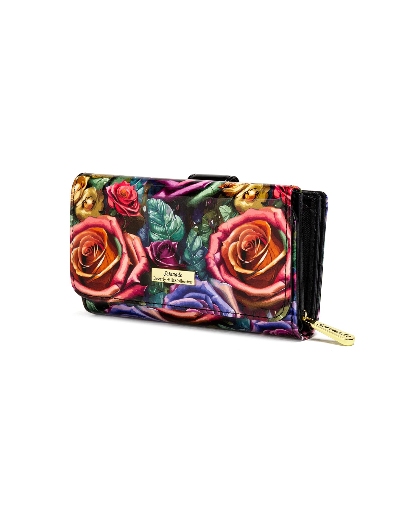 ROSETTA MEDIUM PATENT LEATHER  WALLET WITH RFID - ROSE PRINT