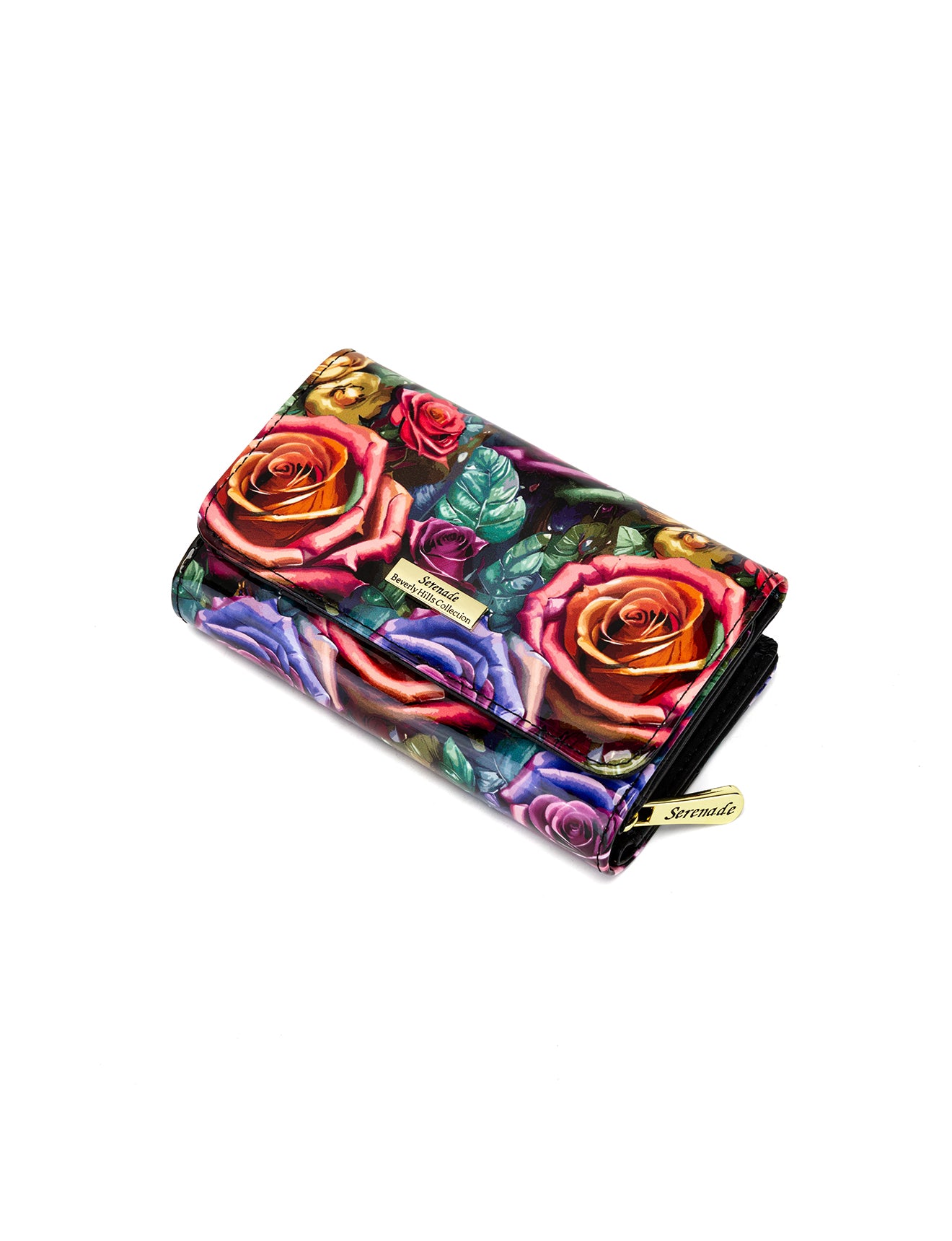 ROSETTA MEDIUM PATENT LEATHER  WALLET WITH RFID - ROSE PRINT