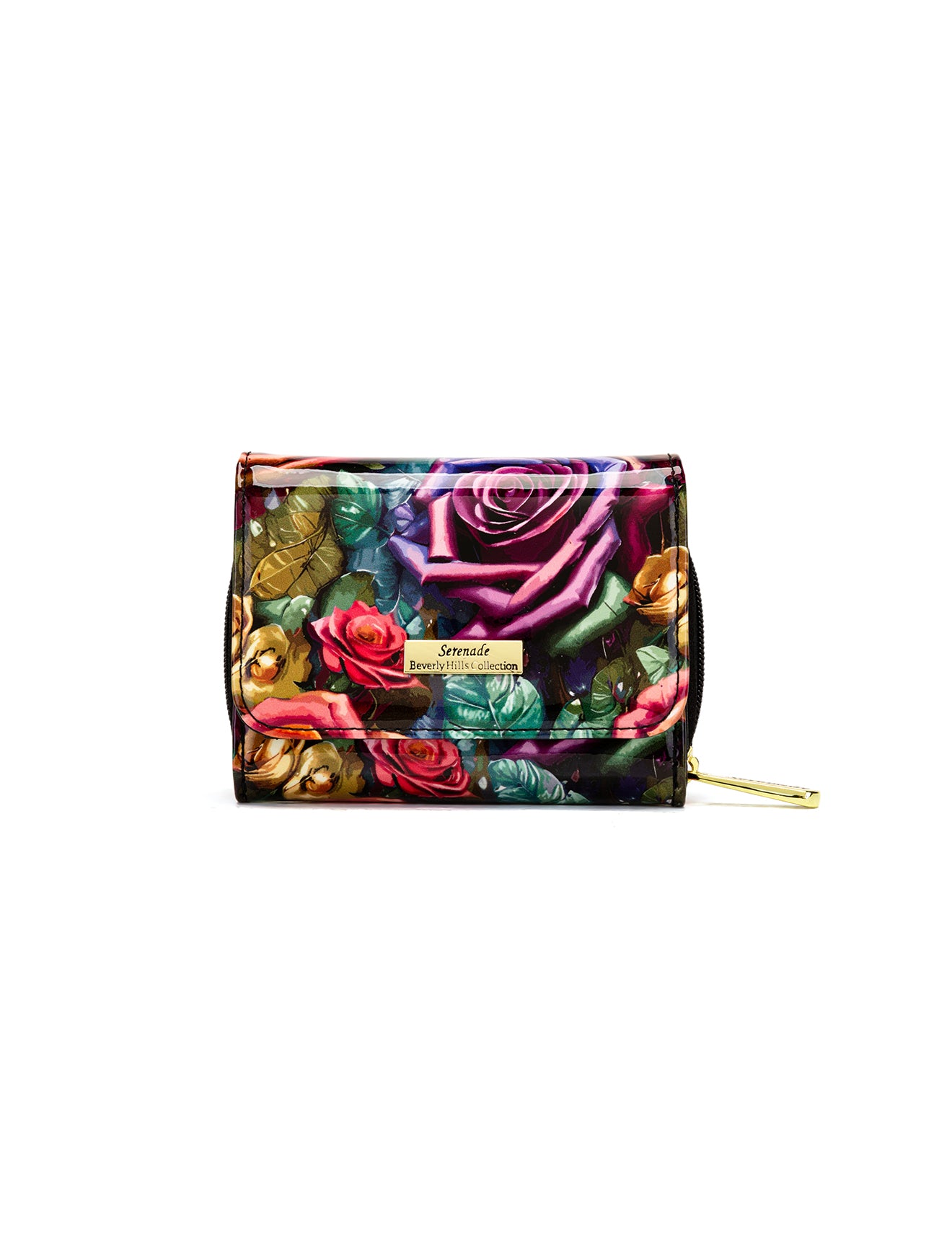 ROSETTA SMALL PATENT LEATHER WALLET WITH RFID - ROSE PRINT