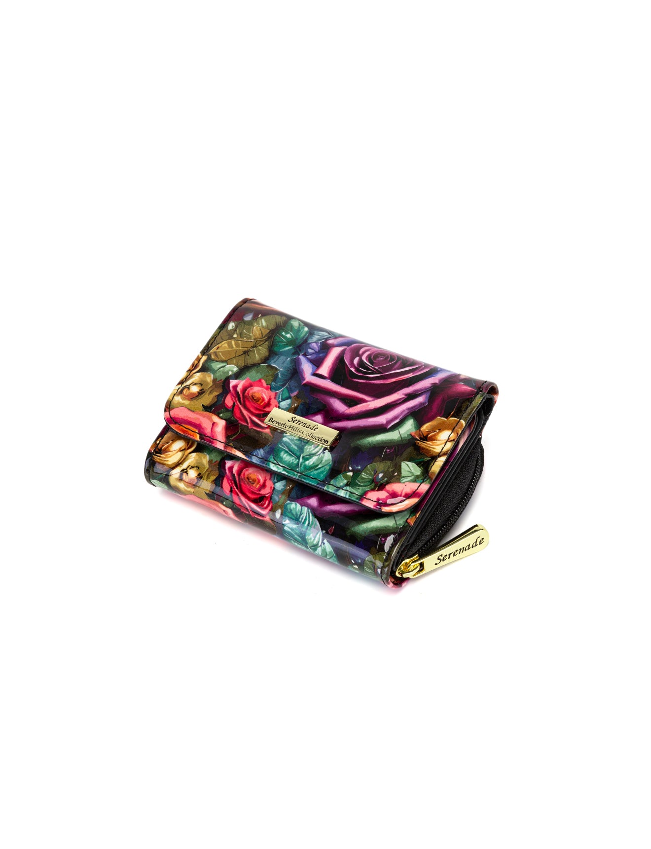 ROSETTA SMALL PATENT LEATHER WALLET WITH RFID - ROSE PRINT