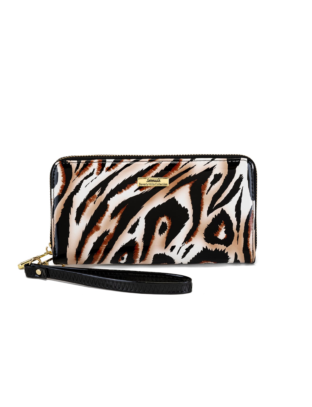COUGAR ZIP AROUND PATENT LEATHER WALLET WITH RFID - COUGAR PRINT