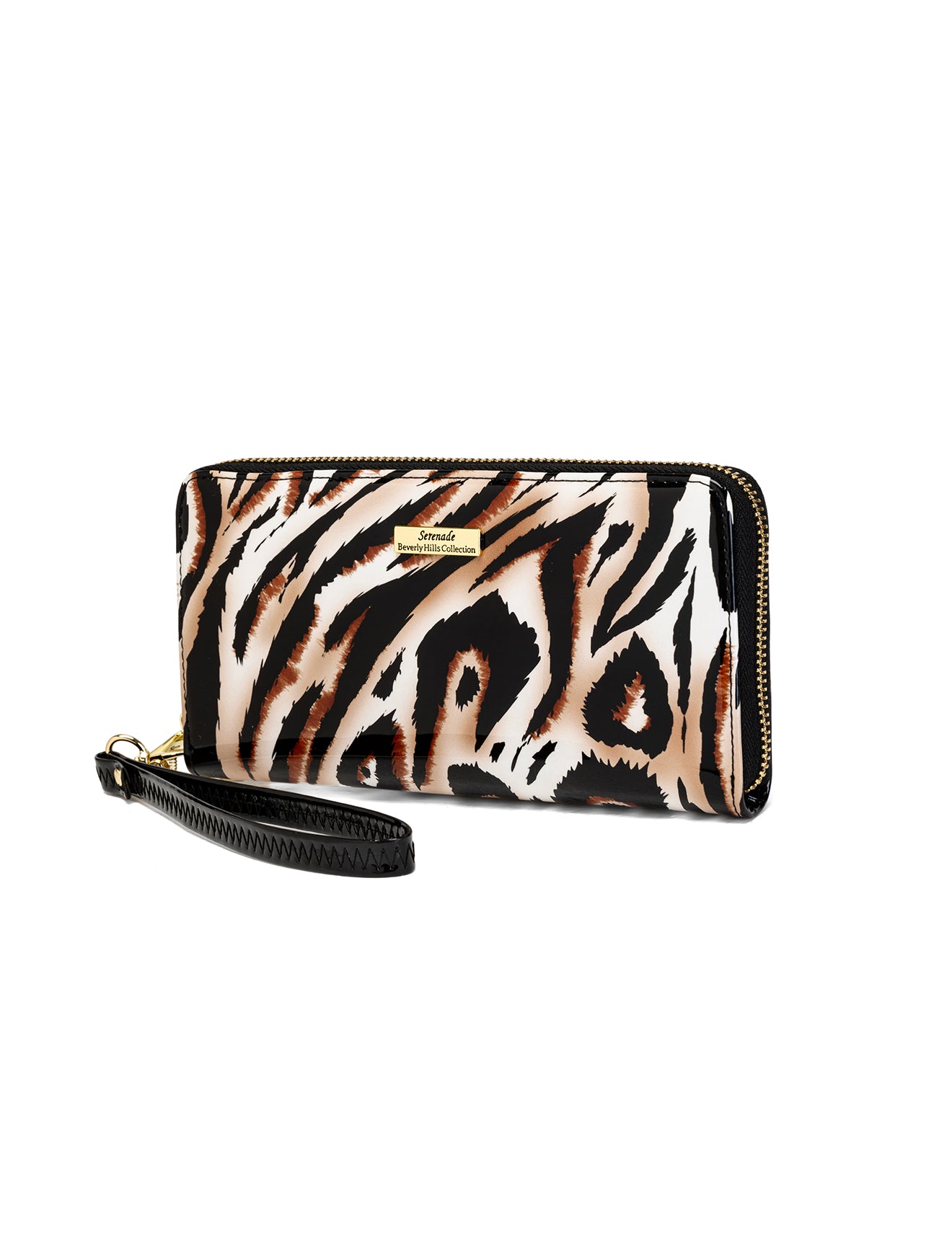 COUGAR ZIP AROUND PATENT LEATHER WALLET WITH RFID - COUGAR PRINT