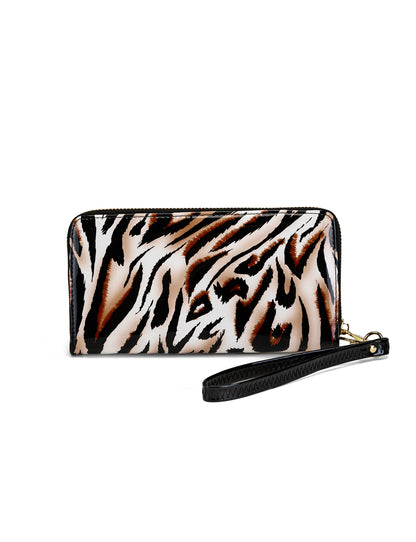 COUGAR ZIP AROUND PATENT LEATHER WALLET WITH RFID - COUGAR PRINT