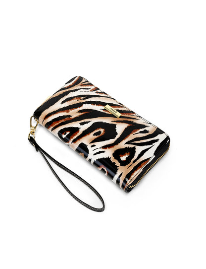 COUGAR ZIP AROUND PATENT LEATHER WALLET WITH RFID - COUGAR PRINT