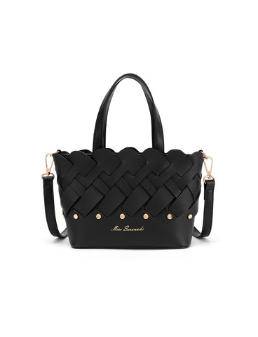 CATALINA VEGAN MINI WOVEN PANEL GRIP BAG- XB-2363-BLK- NEW IN