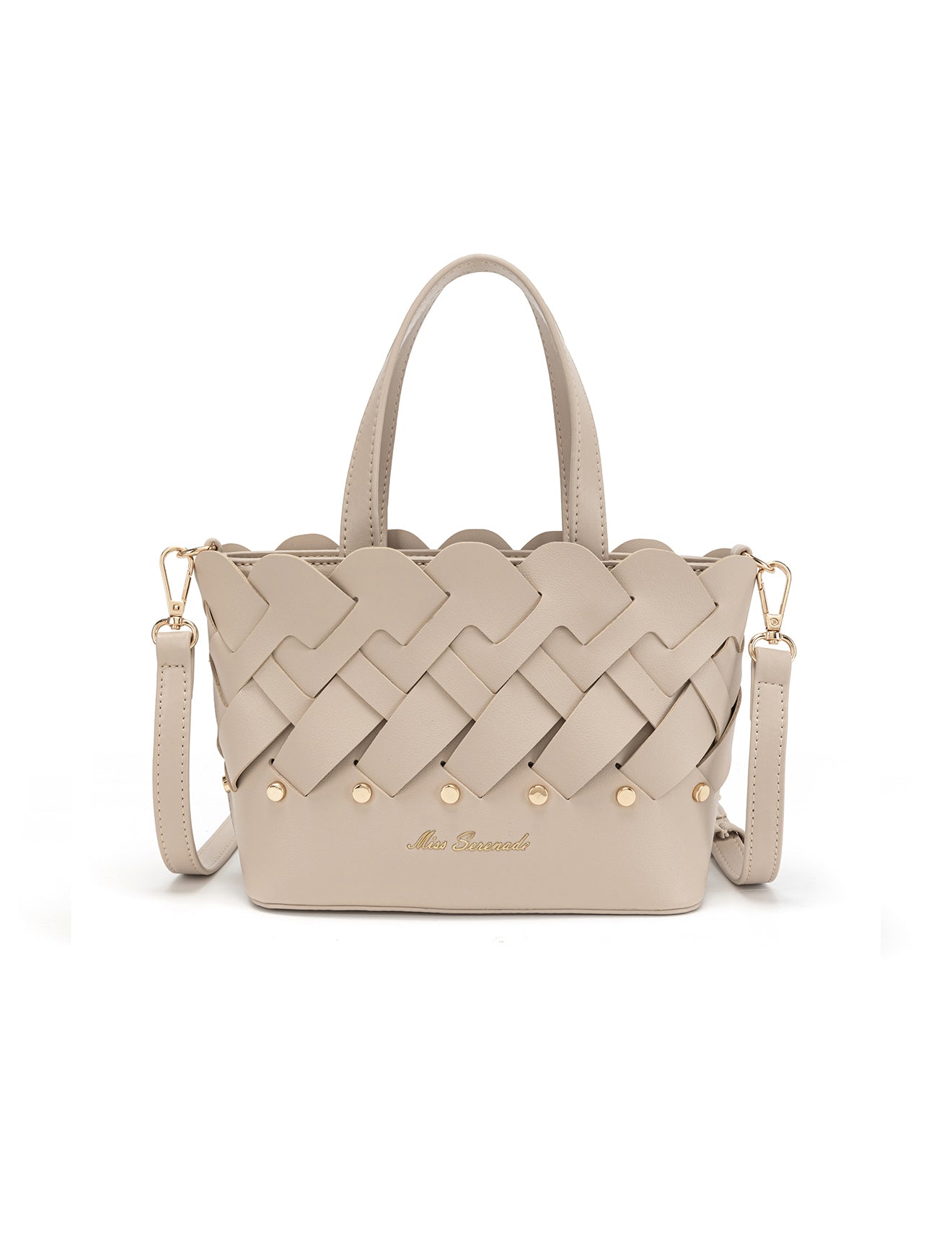 CATALINA VEGAN MINI WOVEN PANEL GRIP BAG- XB-2363-TAUPE