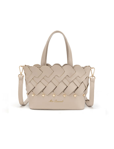 CATALINA VEGAN MINI WOVEN PANEL GRIP BAG- XB-2363-TAUPE- NEW IN