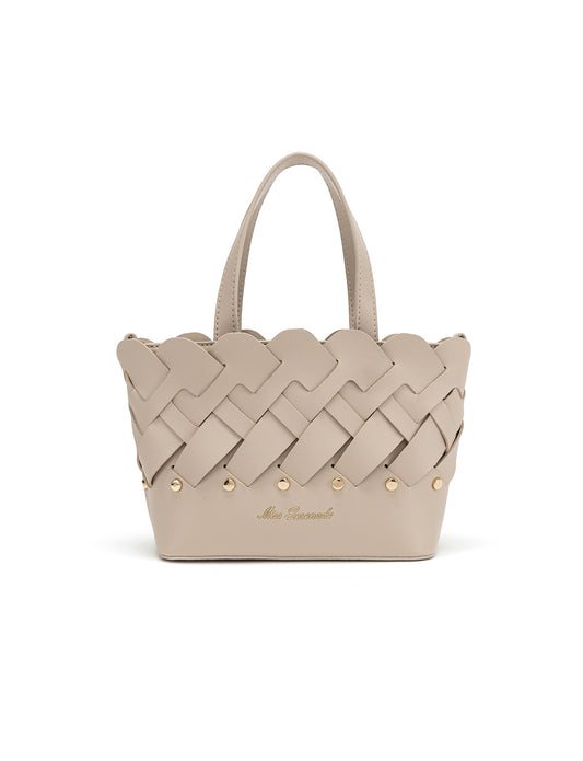 CATALINA VEGAN MINI WOVEN PANEL GRIP BAG- XB-2363-TAUPE