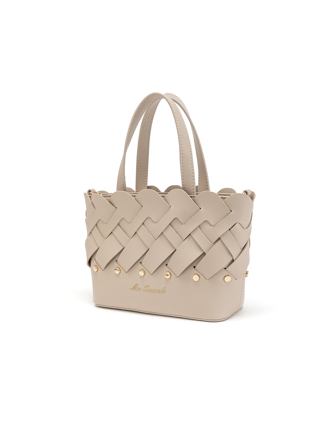 CATALINA VEGAN MINI WOVEN PANEL GRIP BAG- XB-2363-TAUPE