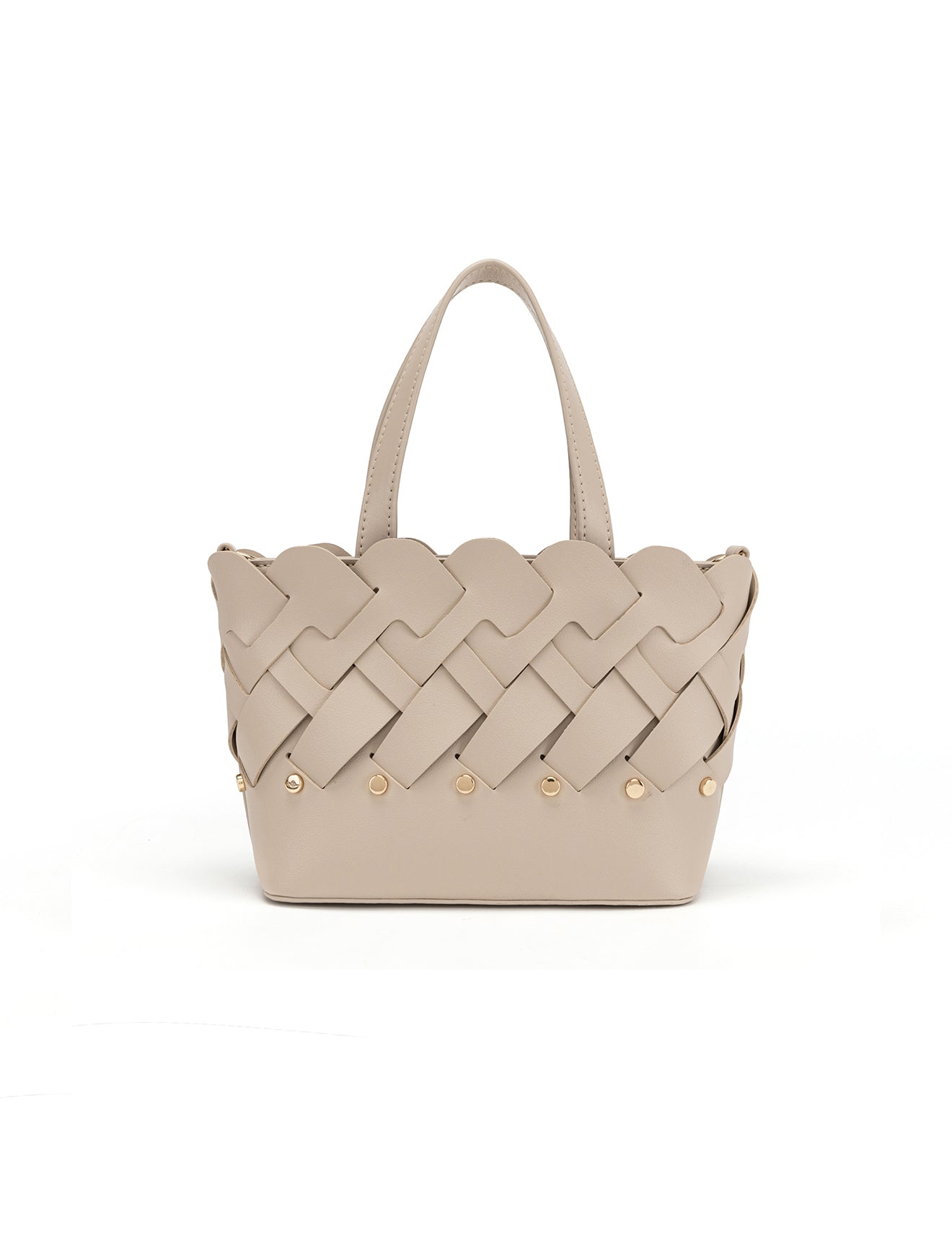 CATALINA VEGAN MINI WOVEN PANEL GRIP BAG- XB-2363-TAUPE