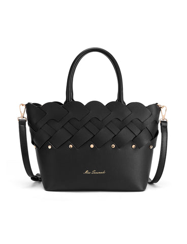 CATALINA VEGAN WOVEN PANEL GRIP BAG- XB-2364-BLK- NEW IN