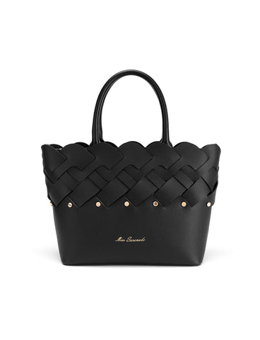 CATALINA VEGAN WOVEN PANEL GRIP BAG- XB-2364-BLK- NEW IN