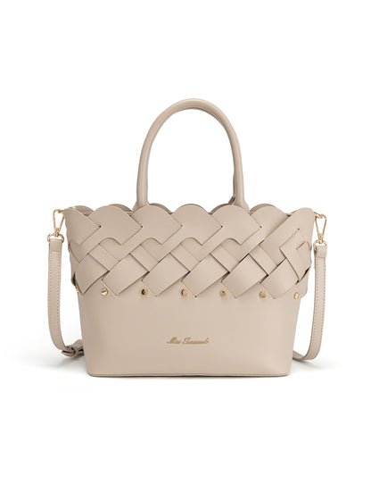 CATALINA VEGAN WOVEN PANEL GRIP BAG- XB-2364-TAUPE