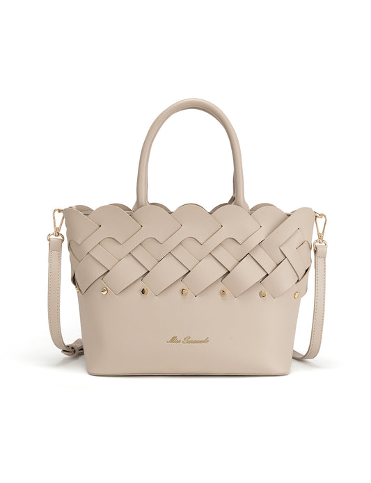 CATALINA VEGAN WOVEN PANEL GRIP BAG- XB-2364-TAUPE