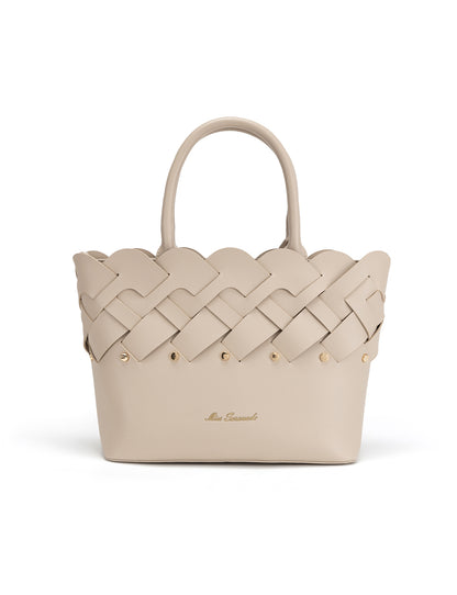 CATALINA VEGAN WOVEN PANEL GRIP BAG- XB-2364-TAUPE