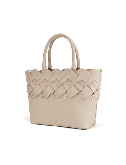 CATALINA VEGAN WOVEN PANEL GRIP BAG- XB-2364-TAUPE