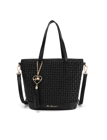 CALLIE WOVEN VEGAN TOTE- XB-2365-BLK- NEW IN