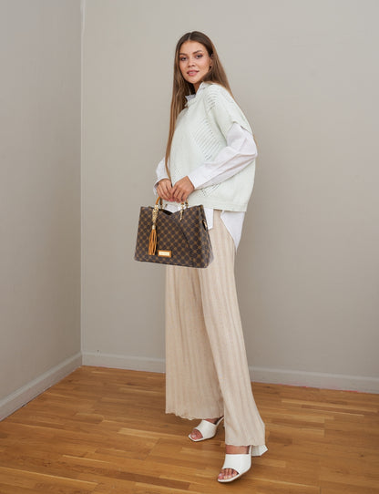 TARA VEGAN TRIPLE COMPARTMENT BAG- XB-2372-TAN- NEW IN
