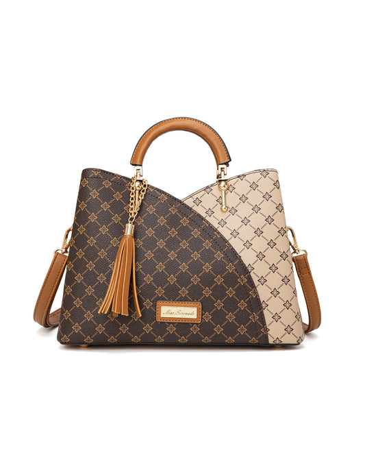 TARA MULTI TRIPLE COMPARTMENT BAG - TAN & BEIGE MULTI