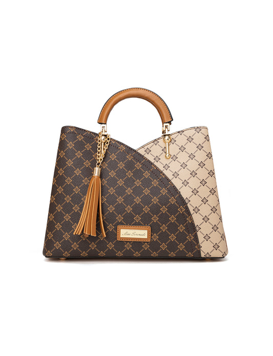 TARA MULTI TRIPLE COMPARTMENT BAG - TAN & BEIGE MULTI