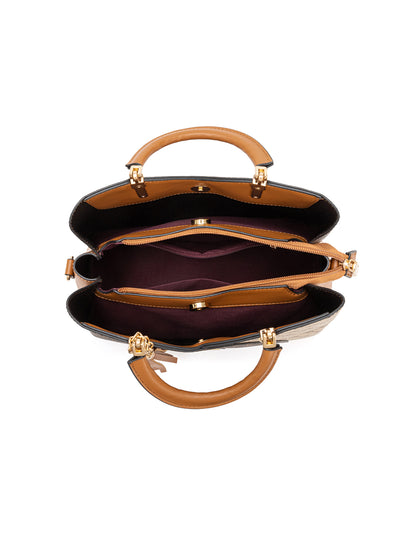 TARA MULTI TRIPLE COMPARTMENT BAG - TAN & BEIGE MULTI