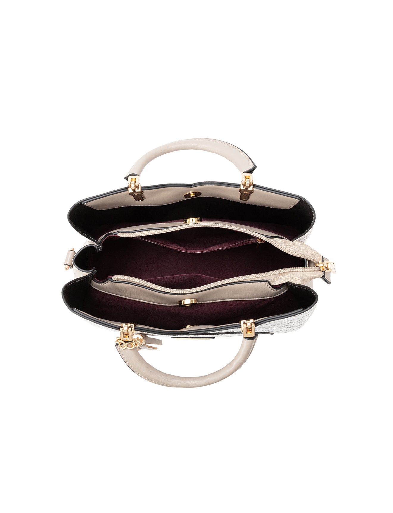 TARA MULTI TRIPLE COMPARTMENT BAG - WHITE & TAUPE