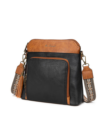 ALEX VEGAN XBODY BAG- XB-2377-BLK/TAN- NEW IN