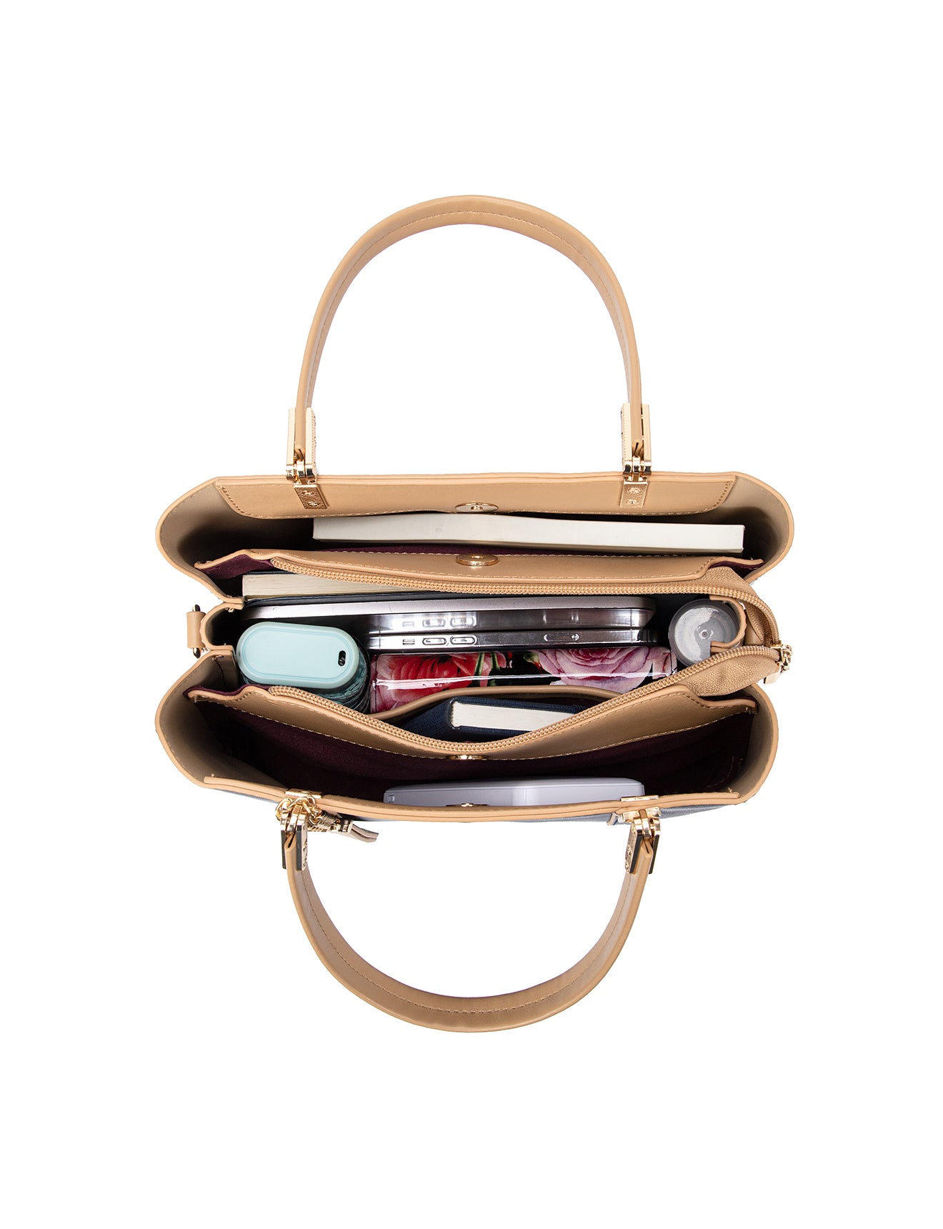 ELLEN VEGAN TRIPLE COMPARTMENT BAG- XB-2379-NVY/CAM- NEW IN